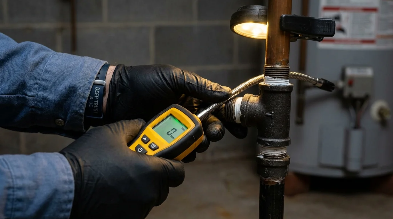 Gas leak detection with electronic sniffer by Johns Plumbing LLC in Ypsilanti